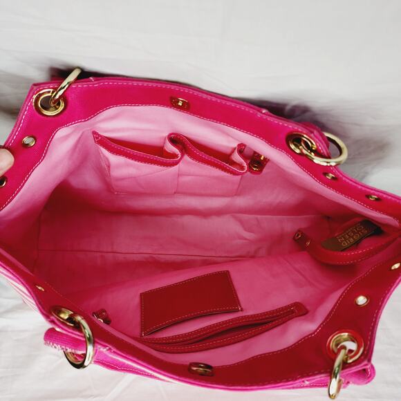 Sigrid Olsen Extra Large Pink & Cream Striped Fabric Tote Bag Shoulder Purse - Picture 14 of 14